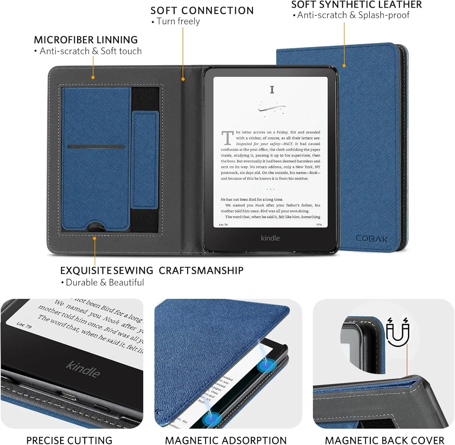 CoBak Stand Case for 7" Kindle Paperwhite 12th Gen 2024 and Kindle Colorsoft with Hand Strap - Compatible with iPhone MagSafe, for Samsung/Belkin/Anker Wireless Charging Pads, Durable, Auto Sleep Wake