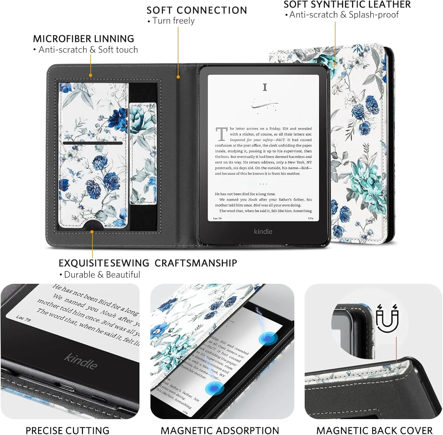 CoBak Stand Case for 7" Kindle Paperwhite 12th Gen 2024 and Kindle Colorsoft with Hand Strap - Compatible with iPhone MagSafe, for Samsung/Belkin/Anker Wireless Charging Pads, Durable, Auto Sleep Wake