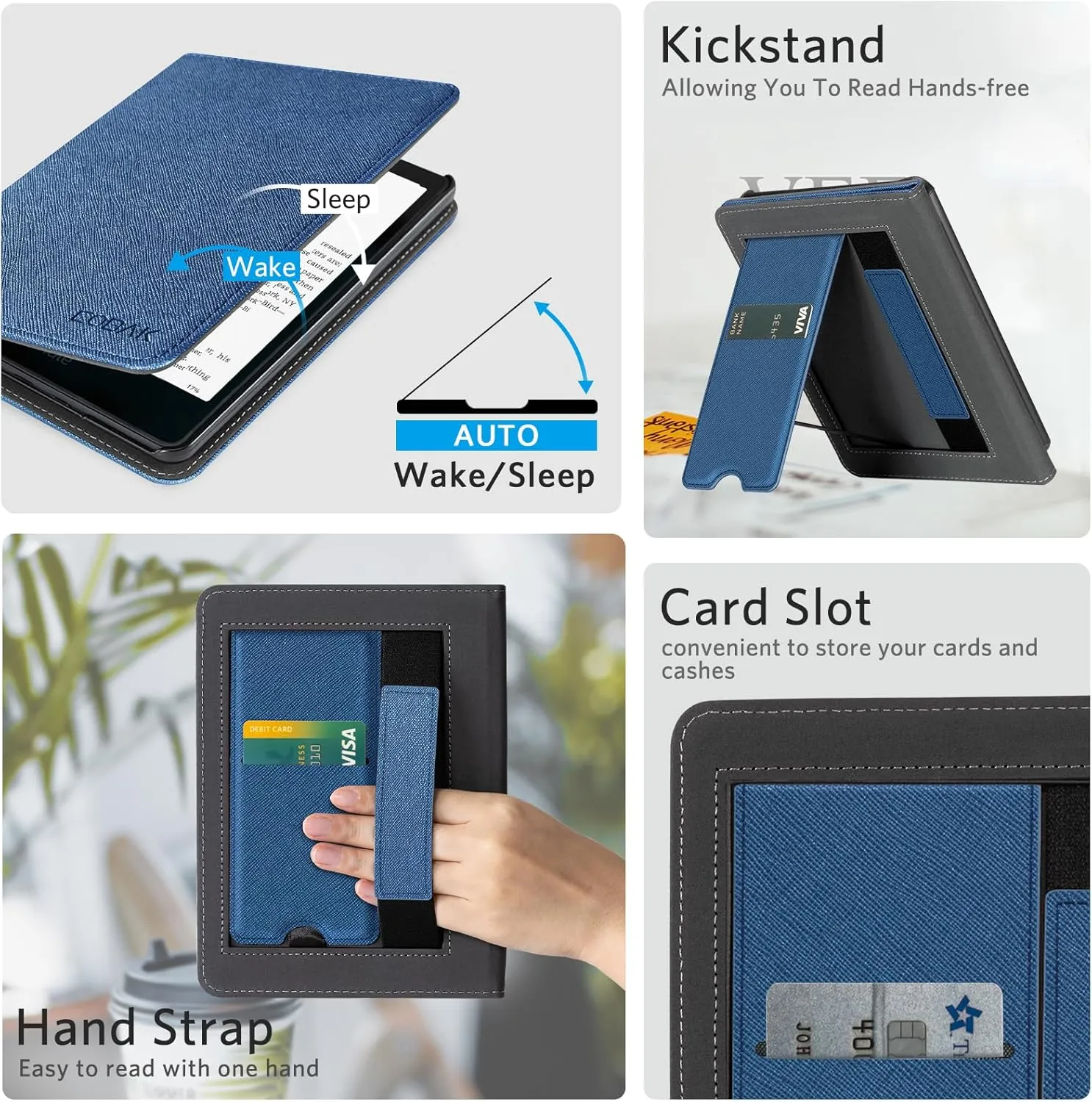 CoBak Stand Case for 7" Kindle Paperwhite 12th Gen 2024 and Kindle Colorsoft with Hand Strap - Compatible with iPhone MagSafe, for Samsung/Belkin/Anker Wireless Charging Pads, Durable, Auto Sleep Wake