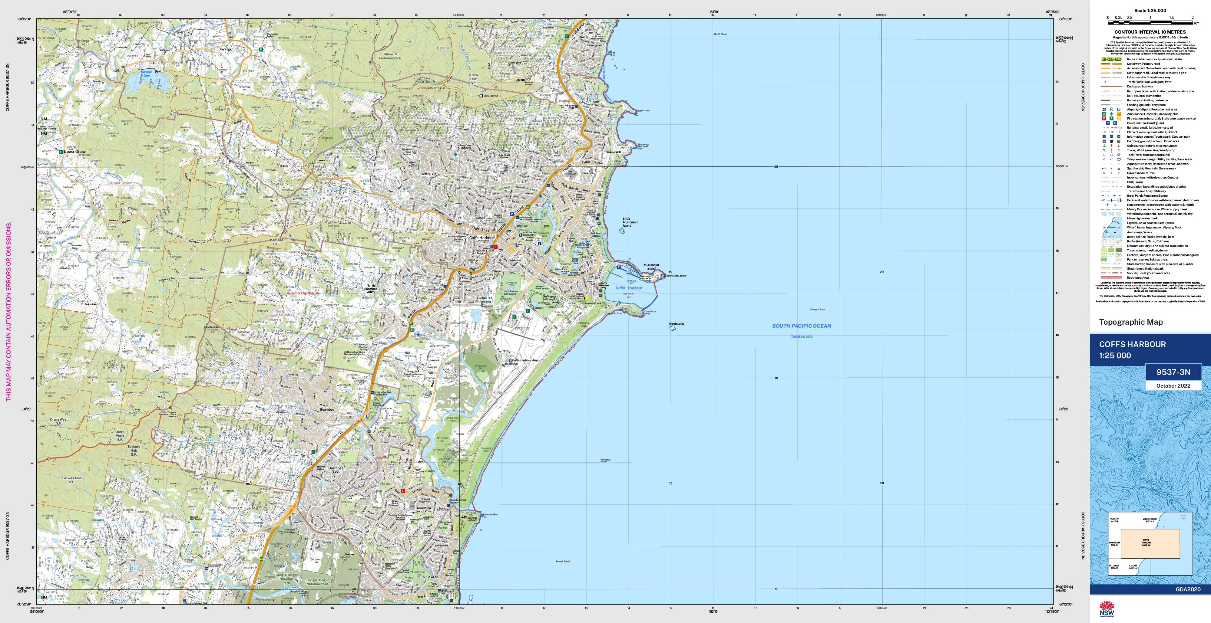 Coffs Harbour 9537-3N Topographic Map 1:25k