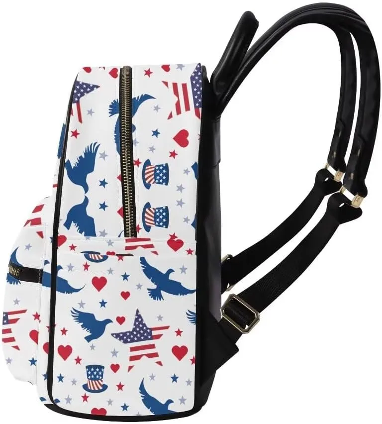 Coldinair American Flag Backpack for Women Bald Eagle Small Lightweight Backpack Purse for Women Mini Leather Shoulder Bag Anti-theft Travel Backpack Purse Casual Daypack for Men Kids
