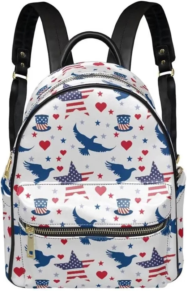 Coldinair American Flag Backpack for Women Bald Eagle Small Lightweight Backpack Purse for Women Mini Leather Shoulder Bag Anti-theft Travel Backpack Purse Casual Daypack for Men Kids