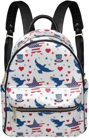 Coldinair American Flag Backpack for Women Bald Eagle Small Lightweight Backpack Purse for Women Mini Leather Shoulder Bag Anti-theft Travel Backpack Purse Casual Daypack for Men Kids