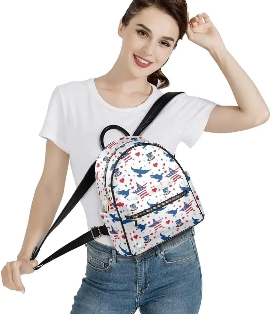 Coldinair American Flag Backpack for Women Bald Eagle Small Lightweight Backpack Purse for Women Mini Leather Shoulder Bag Anti-theft Travel Backpack Purse Casual Daypack for Men Kids