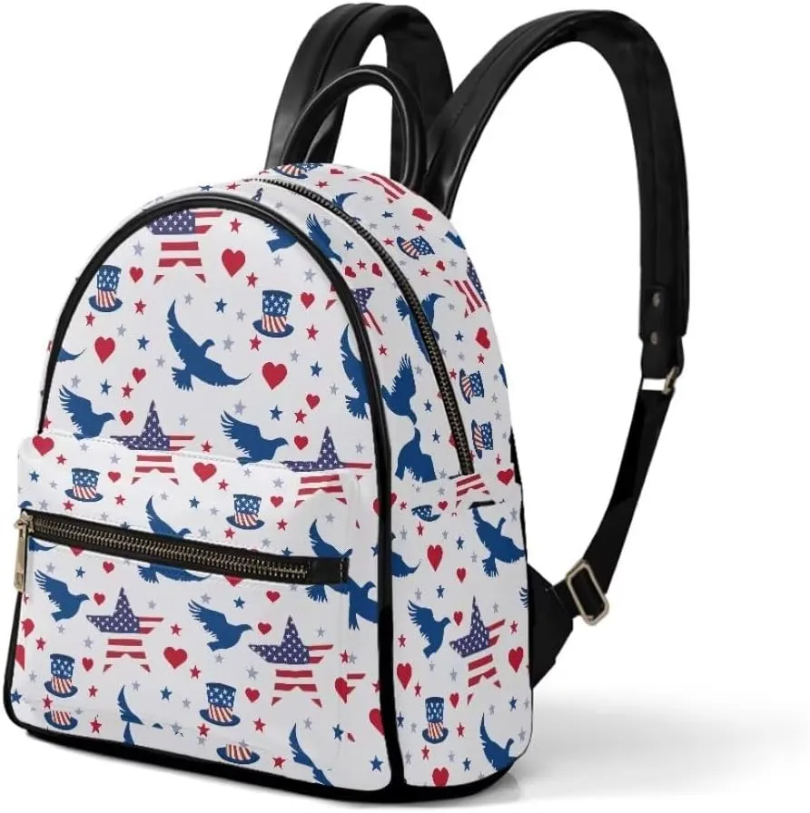 Coldinair American Flag Backpack for Women Bald Eagle Small Lightweight Backpack Purse for Women Mini Leather Shoulder Bag Anti-theft Travel Backpack Purse Casual Daypack for Men Kids