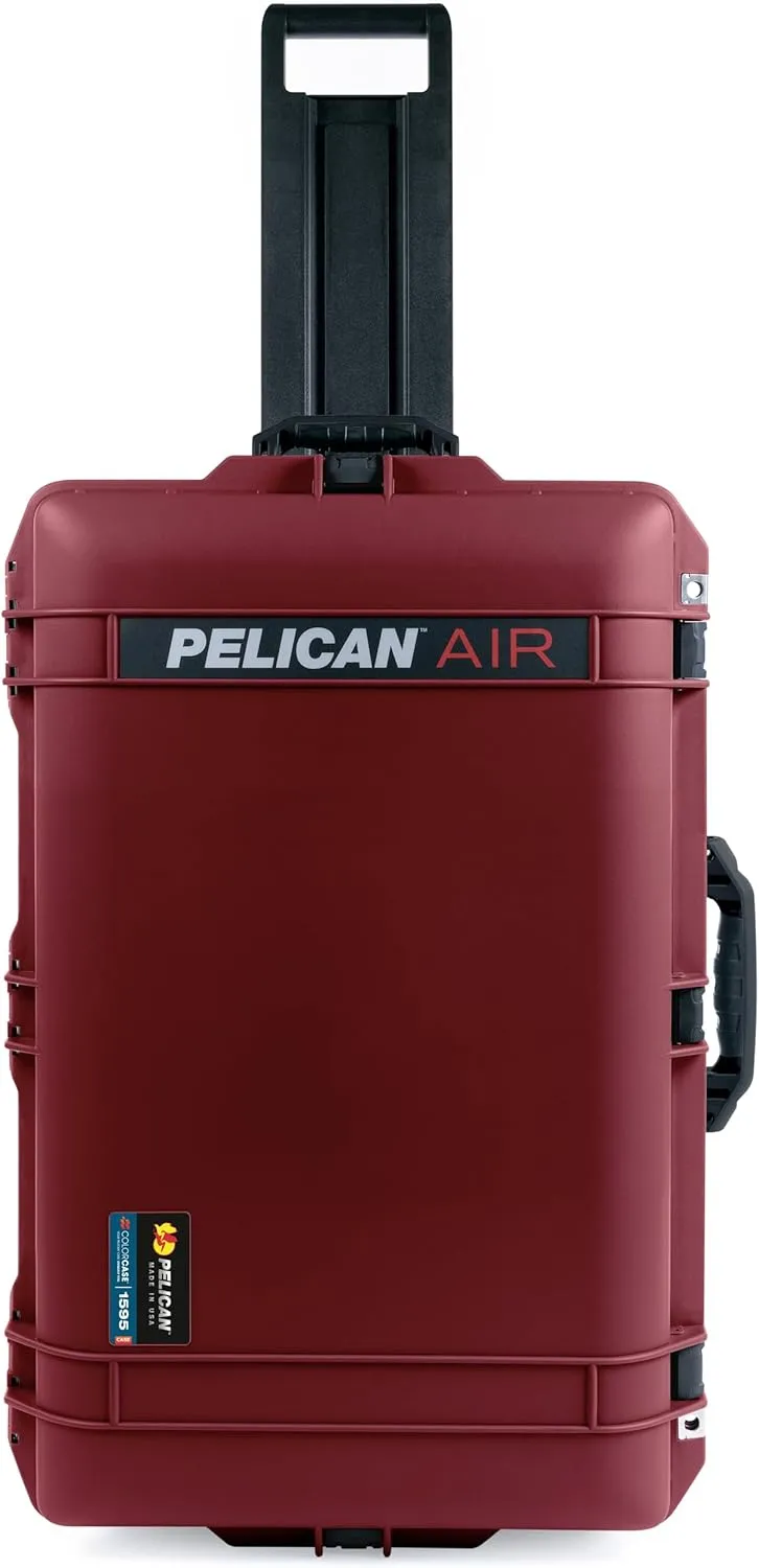 ColorCase Pelican 1595 Case OxBlood - Large Sized Waterproof Case with Combo Pouch Lid Organizer- Black Handles & Latches