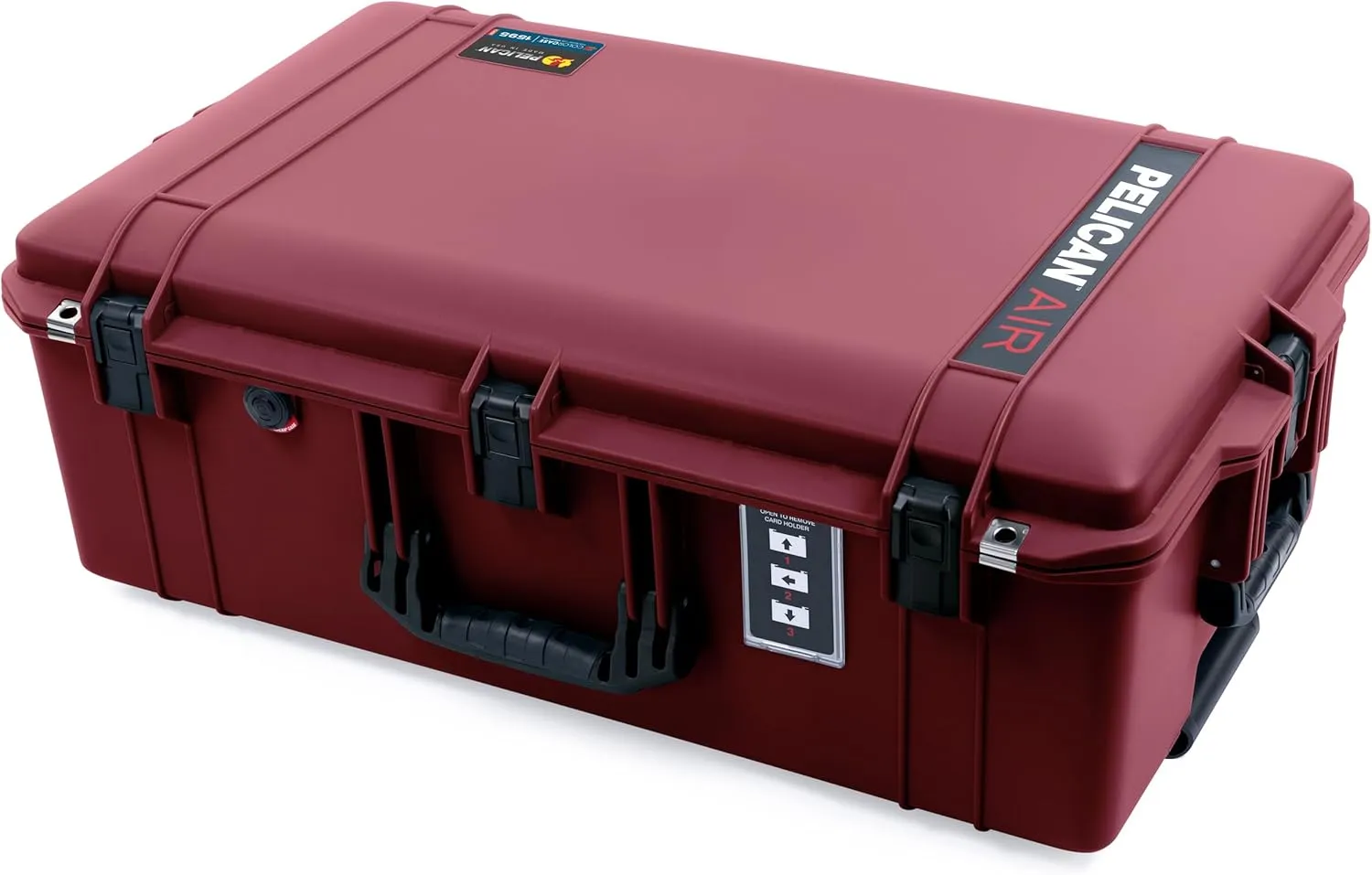 ColorCase Pelican 1595 Case OxBlood - Large Sized Waterproof Case with Combo Pouch Lid Organizer- Black Handles & Latches