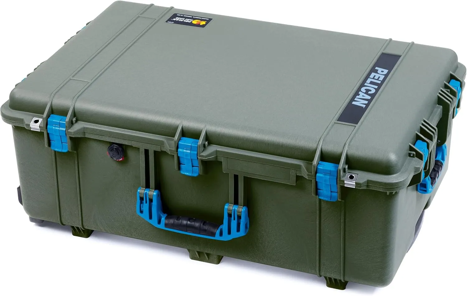ColorCase Pelican 1650 Case OD Green - Large Sized Waterproof Rolling Case with Grey Padded Dividers & Mesh Lid Organizer - Blue Handles & Latches