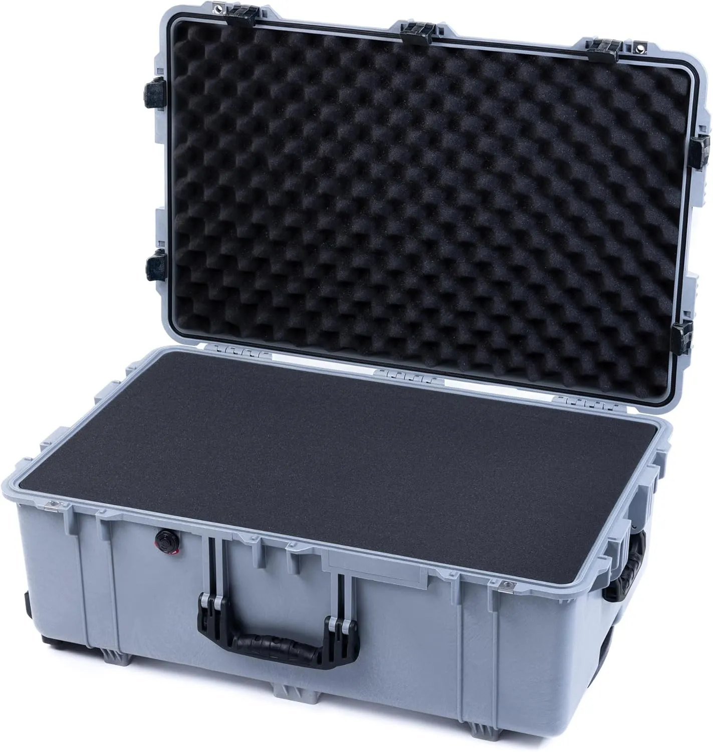 ColorCase Pelican 1650 Case Silver - Large Sized Rolling Waterproof Case with Pick & Pluck Foam & Convoluted Lid Foam - Black Handles & Latches