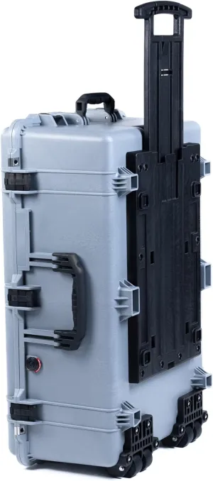 ColorCase Pelican 1650 Case Silver - Large Sized Rolling Waterproof Case with Pick & Pluck Foam & Convoluted Lid Foam - Black Handles & Latches