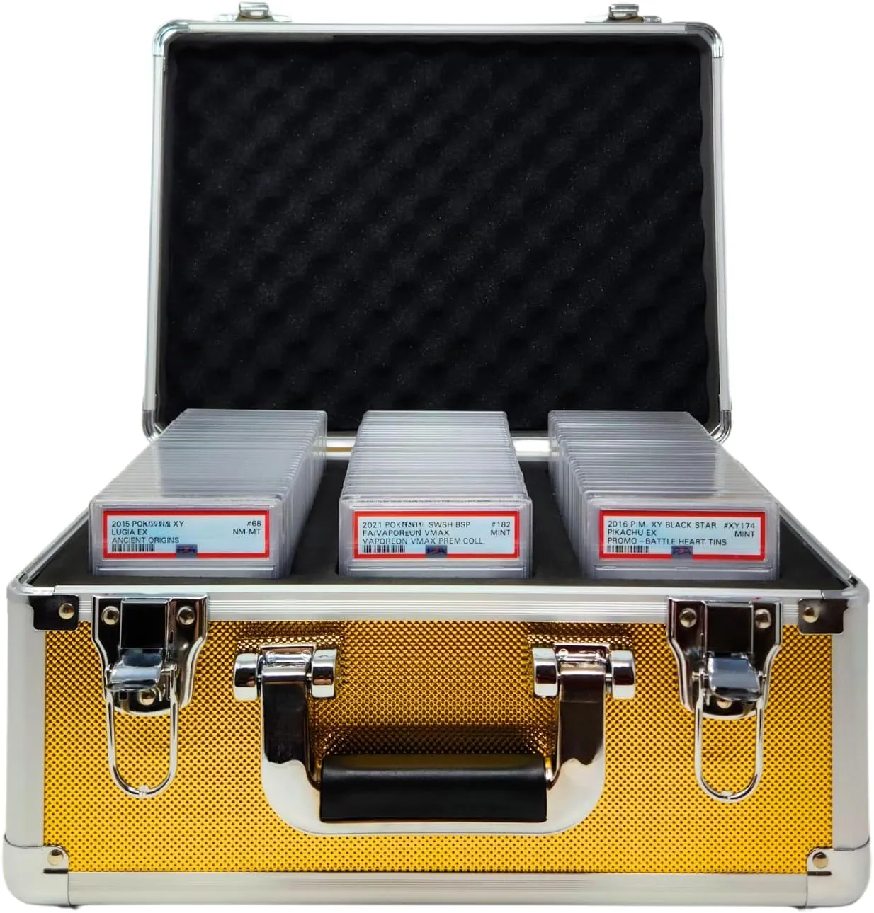Compact Metal Slab Case – Holds 99 Graded Sports and Trading Cards – Durable Aluminum Storage Box for PSA, BGS, CGC Slabs – XL-99 Gold
