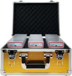 Compact Metal Slab Case – Holds 99 Graded Sports and Trading Cards – Durable Aluminum Storage Box for PSA, BGS, CGC Slabs – XL-99 Gold