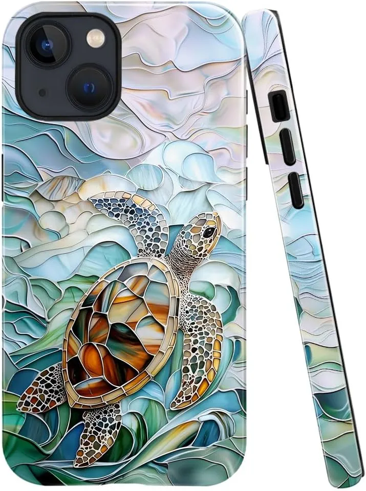 Compatible with iPhone 14,Anti-Scratch Glossy Case Cover,Turtle Blue Green Sea