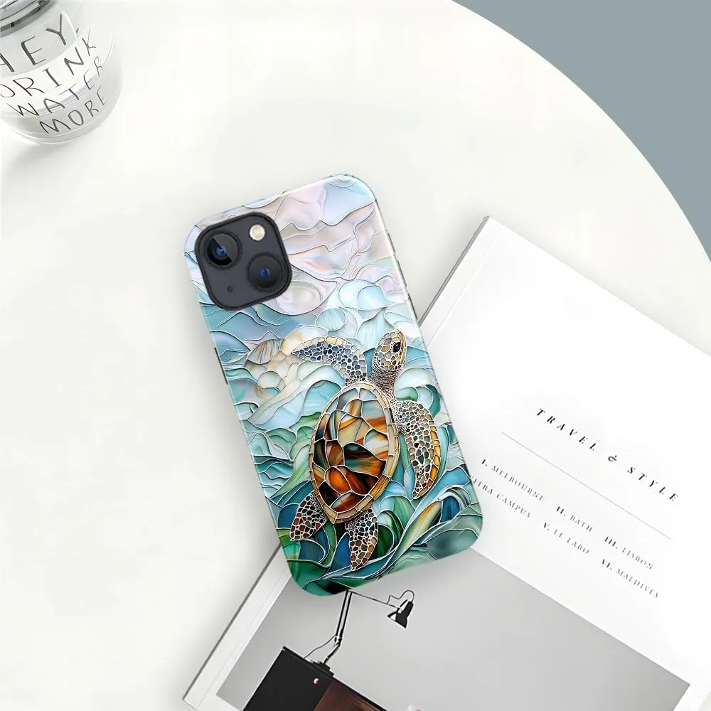 Compatible with iPhone 14,Anti-Scratch Glossy Case Cover,Turtle Blue Green Sea