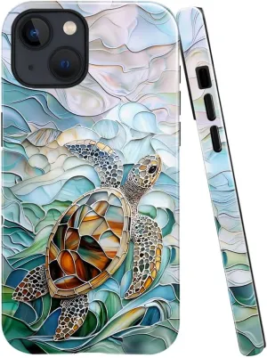Compatible with iPhone 14,Anti-Scratch Glossy Case Cover,Turtle Blue Green Sea