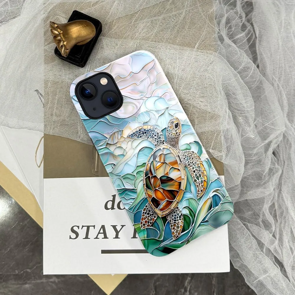 Compatible with iPhone 14,Anti-Scratch Glossy Case Cover,Turtle Blue Green Sea