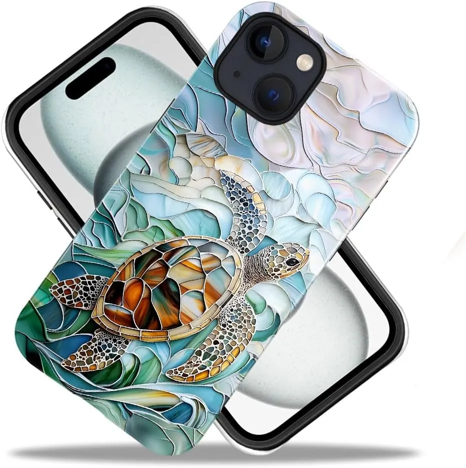 Compatible with iPhone 14,Anti-Scratch Glossy Case Cover,Turtle Blue Green Sea