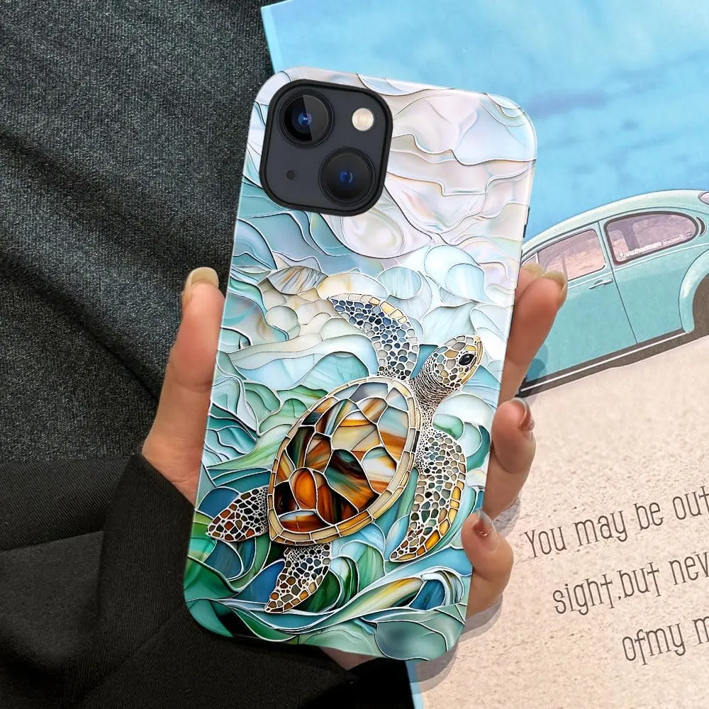 Compatible with iPhone 14,Anti-Scratch Glossy Case Cover,Turtle Blue Green Sea