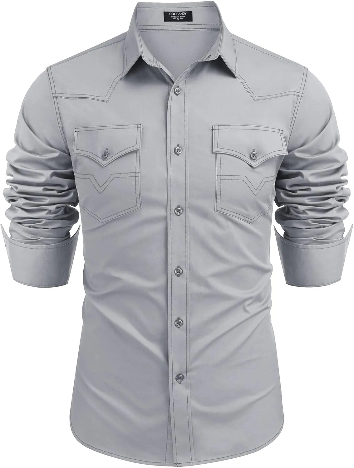 COOFANDY Men's Western Cowboy Shirts Long Sleeve Cotton Casual Button Down Work Shirt with Pockets