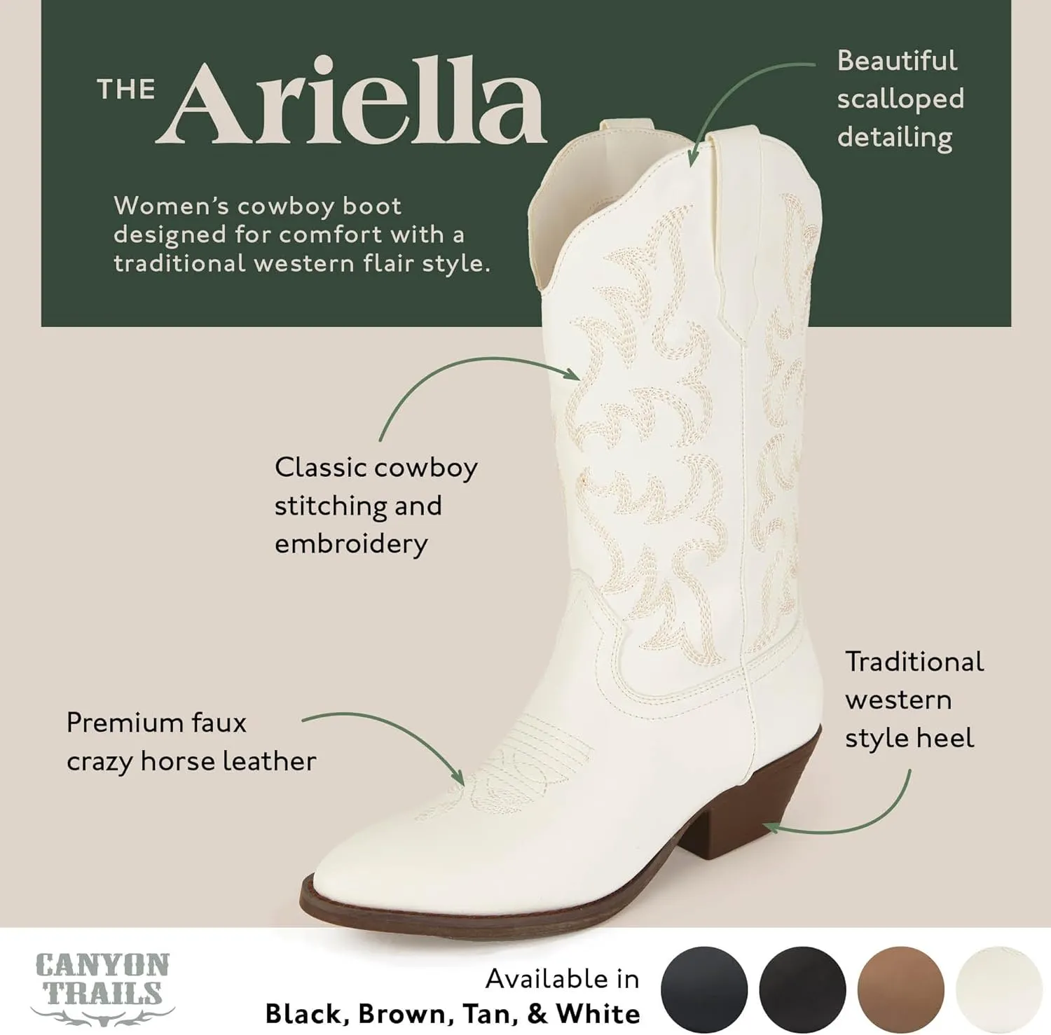 Cowboy Boots for Women - Classic Embroidery Traditional Style Cowgirl Boots, Comfortable Western Boots