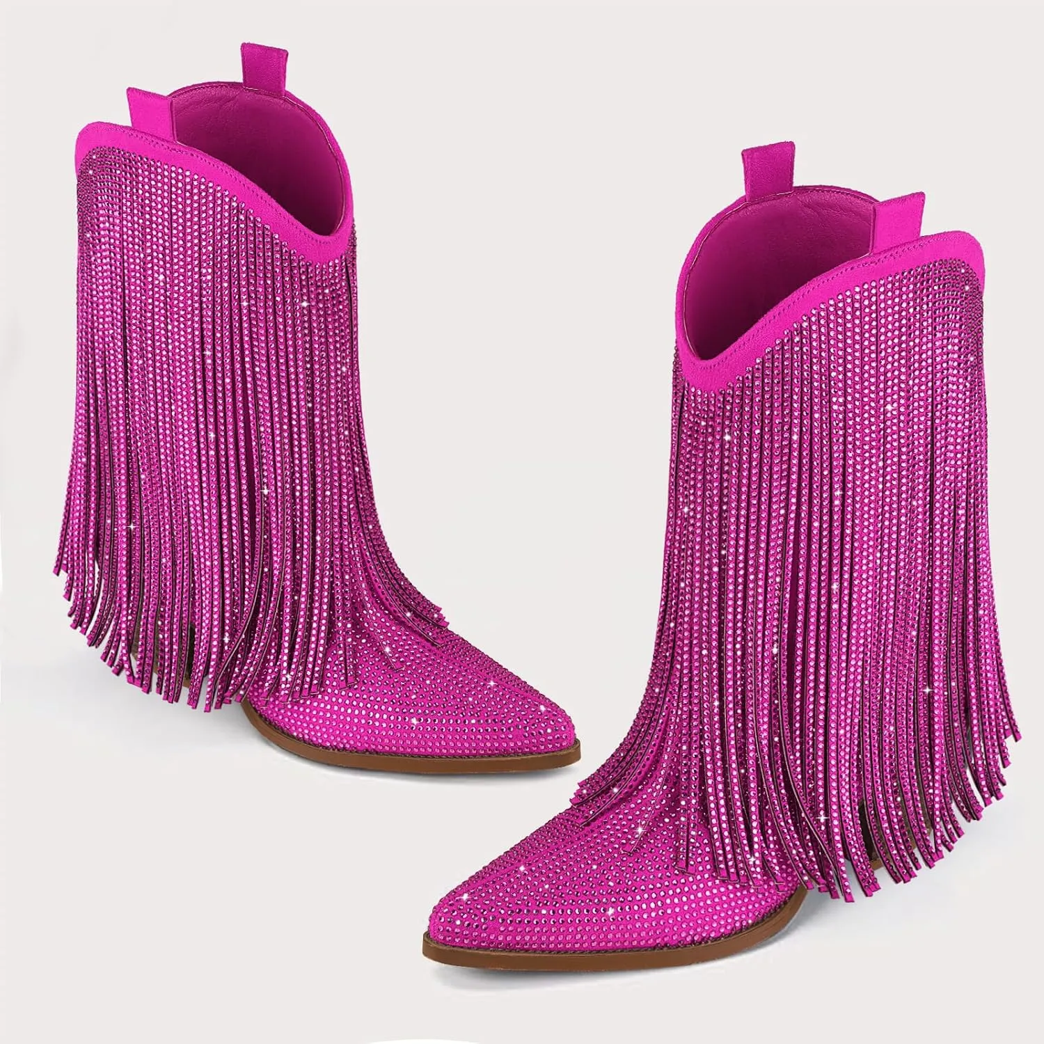 Cowboy Boots for Women - Cowgirl Western Rhinestone Sparkly Fringe Chunky Heel Pointed Toe Ankle Boots