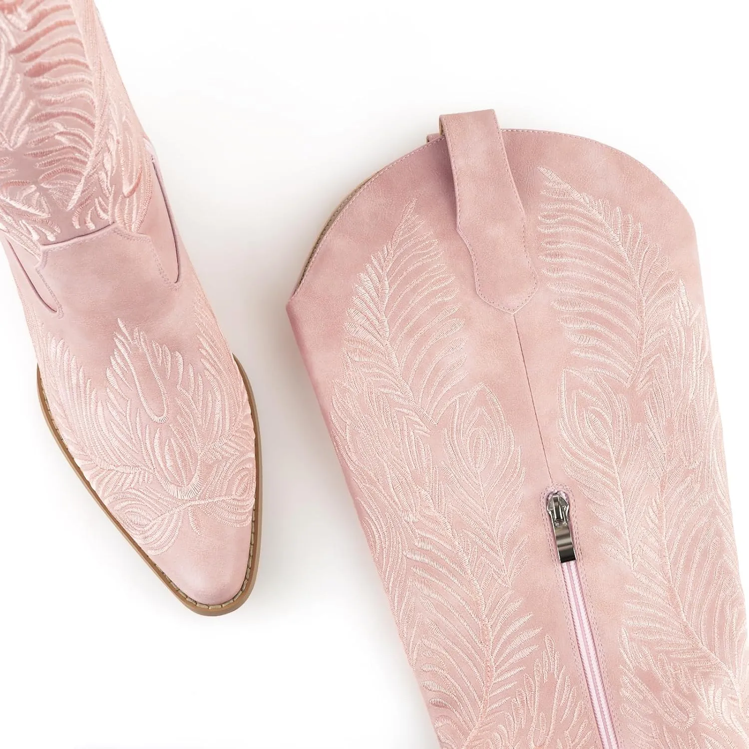 Cowboy Boots for Women-Knee High Cowgirl Boots with Retro Floral Embroidered,Chunky Heels Pointed Toe Retro Classic Pull On Western Tall Boot With Side Half Zip for Ladies