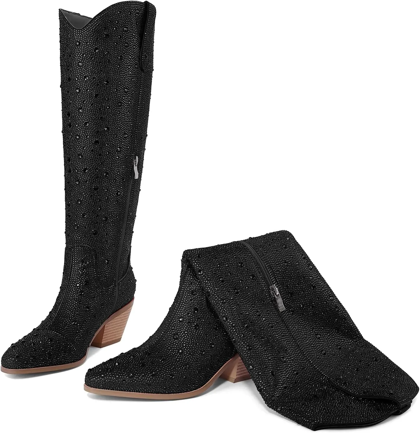 Cowgirl Ankle Boots Cowboy Boots for Women Western Booties Rhinestone Chunky Heel Fashion Comfortable Side Zipper