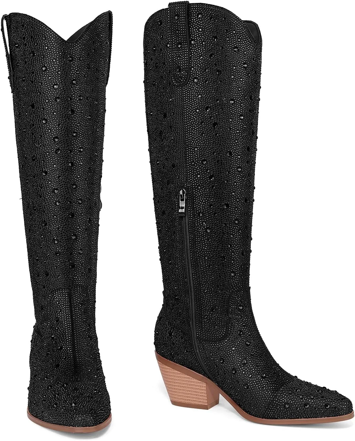 Cowgirl Ankle Boots Cowboy Boots for Women Western Booties Rhinestone Chunky Heel Fashion Comfortable Side Zipper