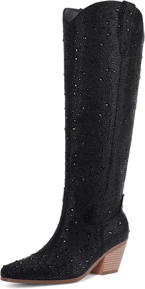 Cowgirl Ankle Boots Cowboy Boots for Women Western Booties Rhinestone Chunky Heel Fashion Comfortable Side Zipper