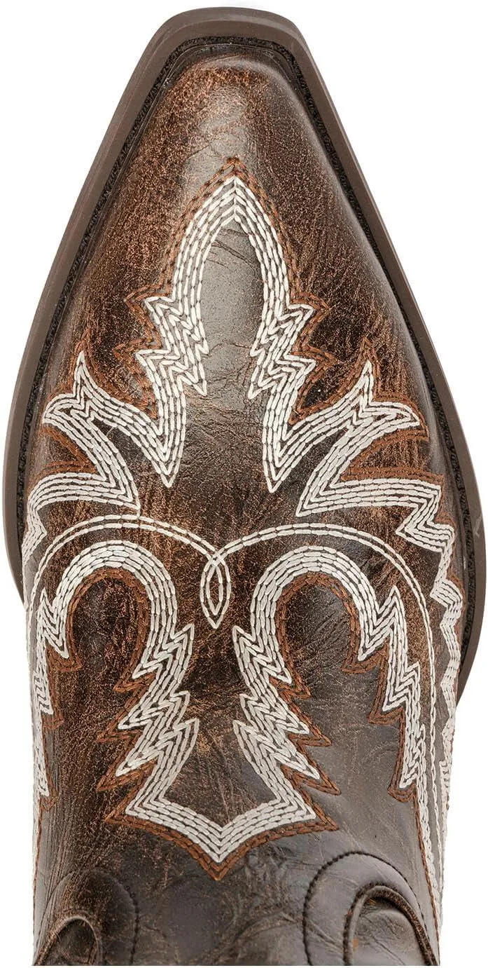 Cowgirl Boots Women – Western Mid-Calf Cowboy Boots, 3-Inch Wood-Grain Chunky Heel, Pointy Toe Fashion Embroidered Ladies Boots