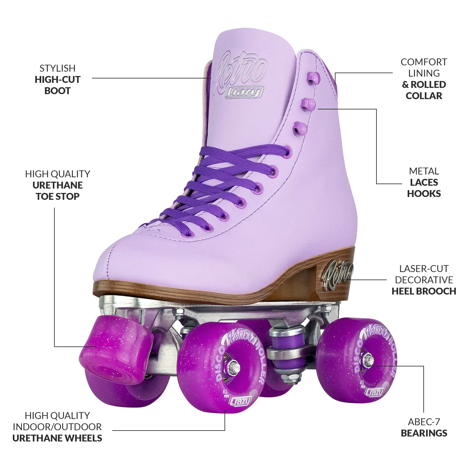 Crazy Skates Retro Roller Skates - Purple