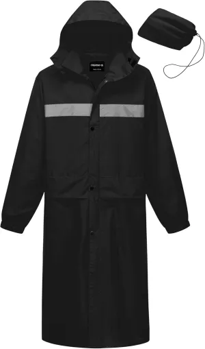 CREATMO US Men's Long Rain Coat Waterproof Packable Rain Jacket Outdoor Lightweight Windbreaker with Hood