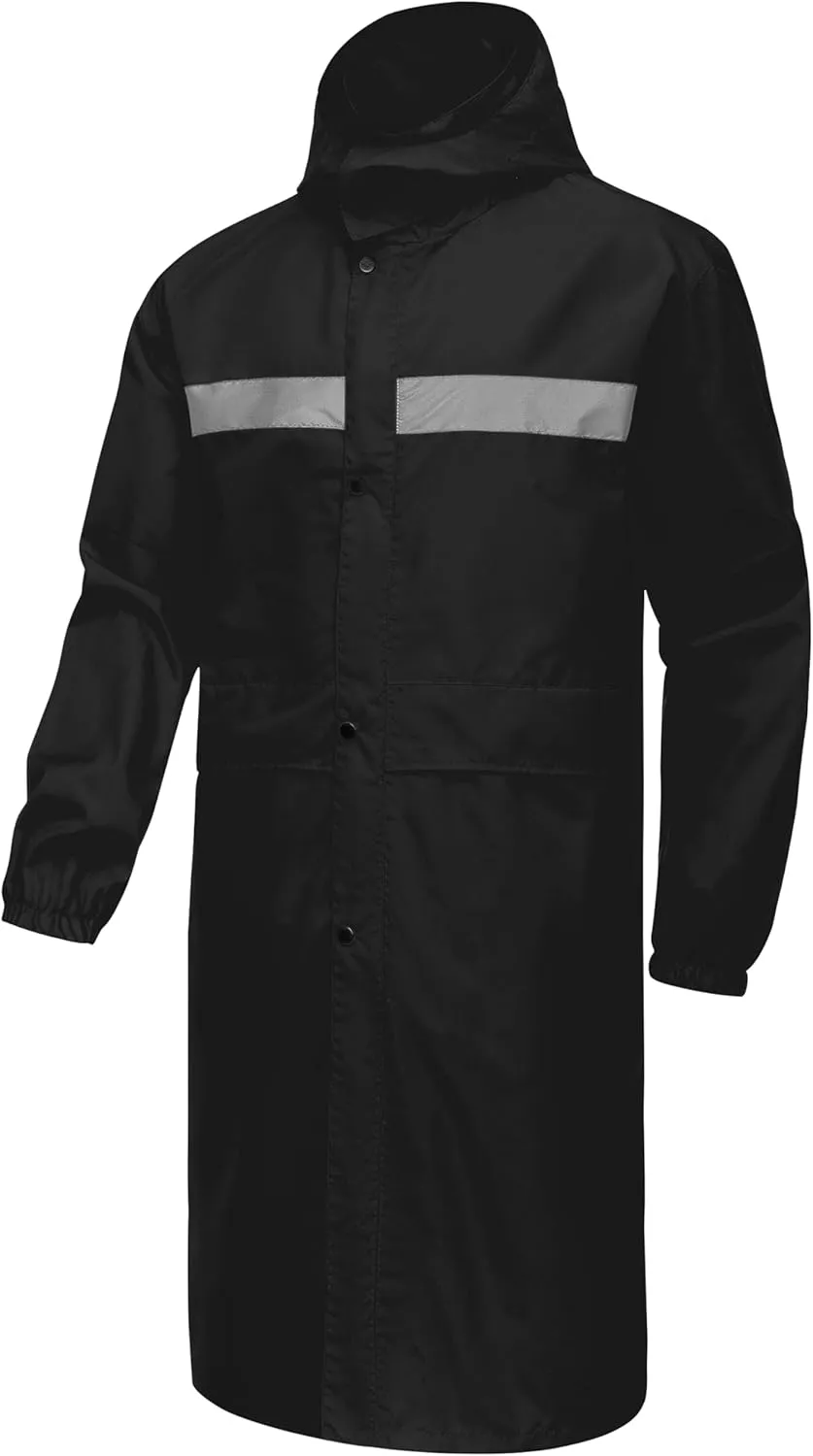 CREATMO US Men's Long Rain Coat Waterproof Packable Rain Jacket Outdoor Lightweight Windbreaker with Hood