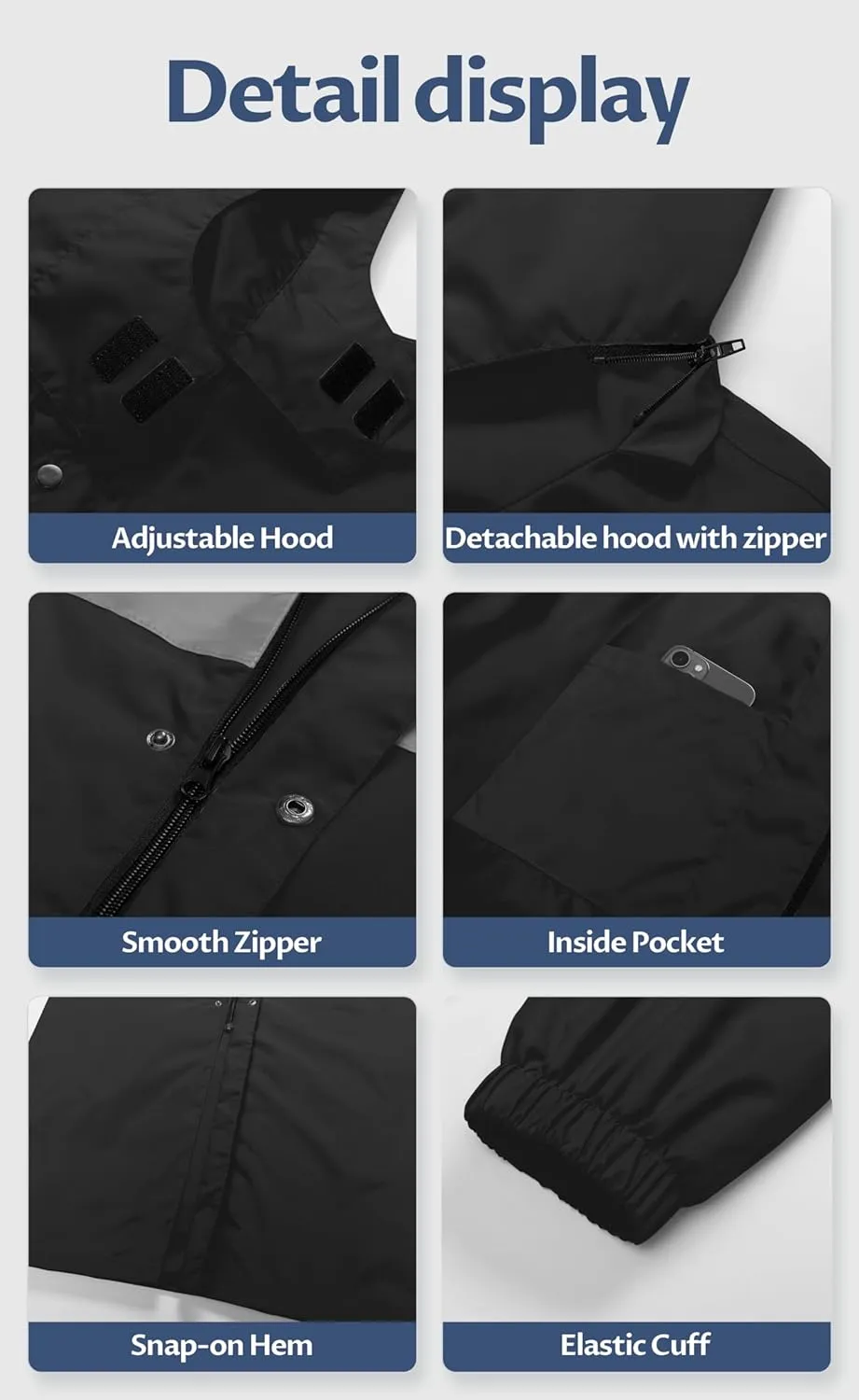 CREATMO US Men's Long Rain Coat Waterproof Packable Rain Jacket Outdoor Lightweight Windbreaker with Hood