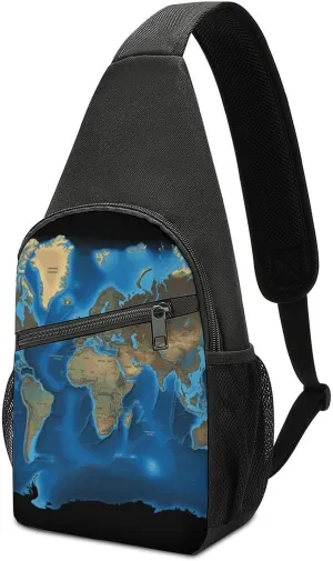 Crossbody Bags Sling Bag for Women Men,World Map Printed Sling Backpack,Waterproof Bag with Convertible Shoulder Strap,Shoulder Chest Bag for Hiking Traveling