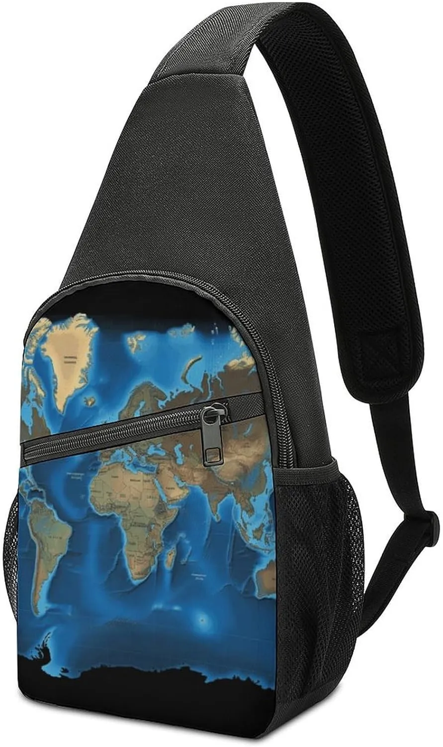 Crossbody Bags Sling Bag for Women Men,World Map Printed Sling Backpack,Waterproof Bag with Convertible Shoulder Strap,Shoulder Chest Bag for Hiking Traveling