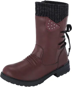 Crzidha Vintage Suede Riding Boots for Women Patchwork Knit Mid Calf Boots Winter Warm Low Heel Comfy Walking Boots Classic Western Country Cowgirl Cowboy Boots for Women