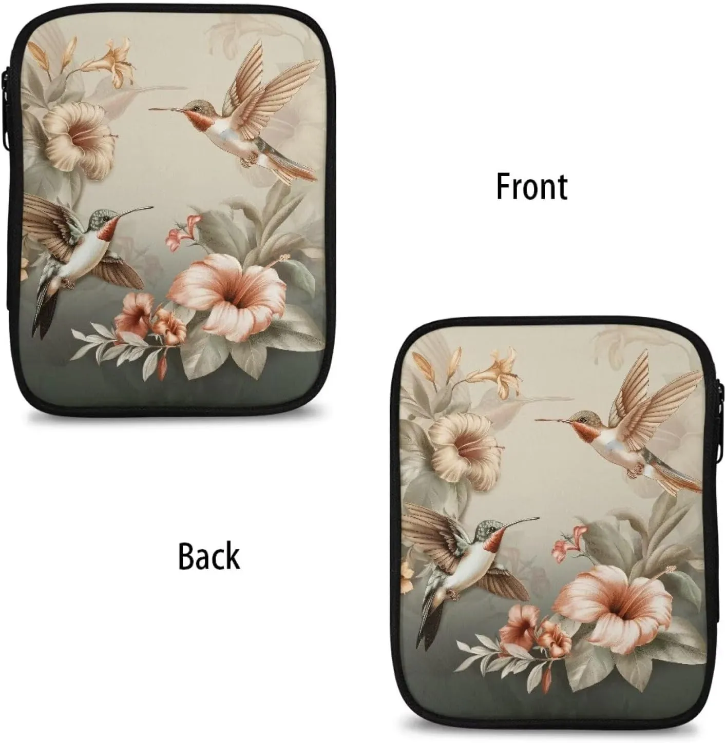 Cugasmaru Crochet Hook Case Hummingbird Floral Portable Storage Bag Travel Organizer Zipper Bag for Various Hooks and Circular Knitting Needles