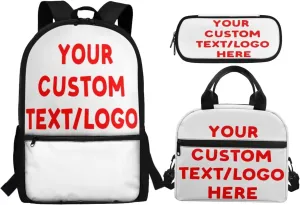 Custom Backpack for Kids Personalized 3 Piece Set Backpack with Your Name Text School Bag Customized Bookbag with Lunch Box And Pencil Case Set for Boys Girls