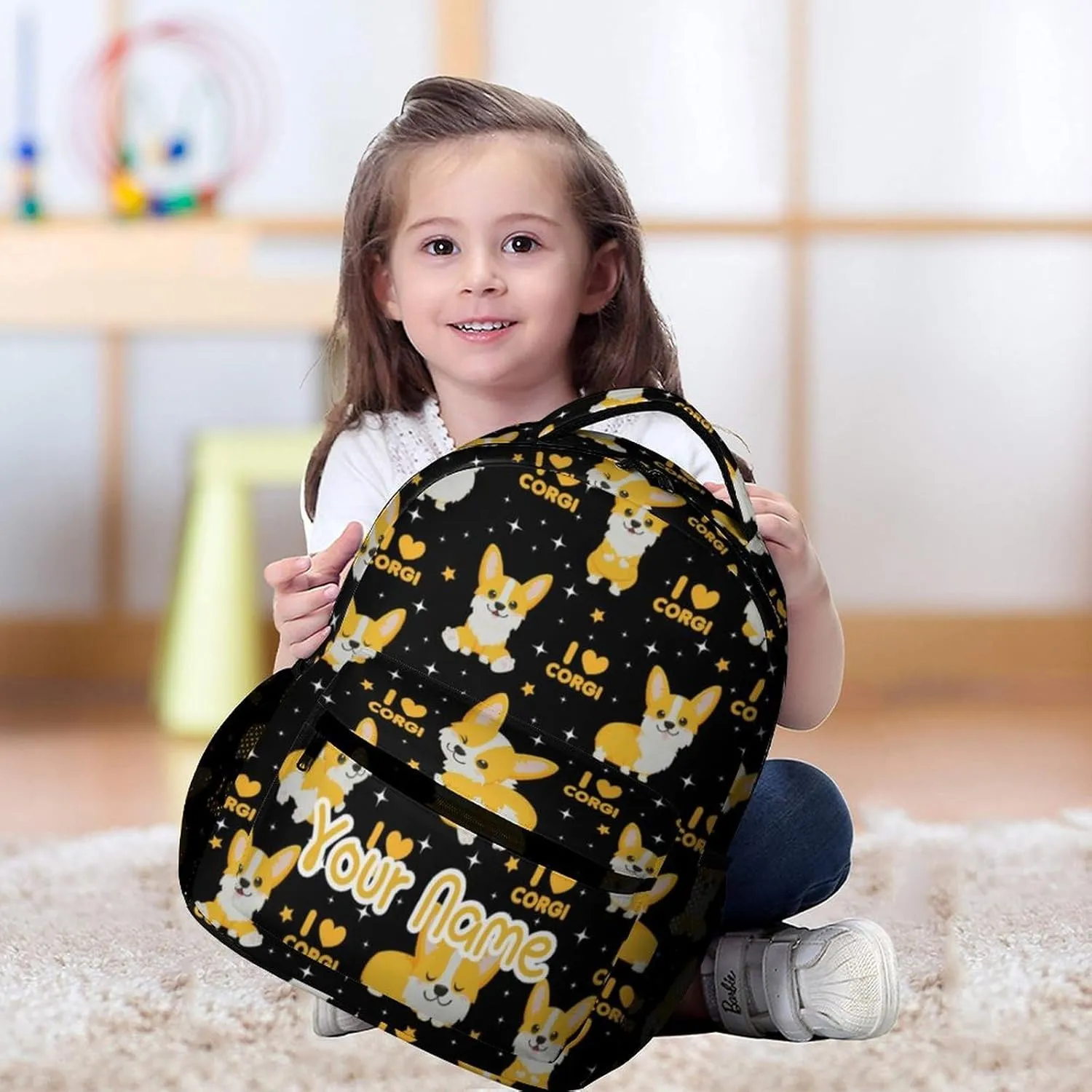 Custom Corgi Dog School Backpack for Kids Girls Boys, 16 Inch Cute Corgi Dogs Themed Bookbag, Personalized School Backpack for Students Children, Lightweight, Large Capacity