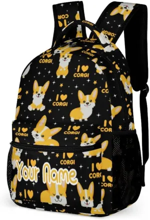 Custom Corgi Dog School Backpack for Kids Girls Boys, 16 Inch Cute Corgi Dogs Themed Bookbag, Personalized School Backpack for Students Children, Lightweight, Large Capacity