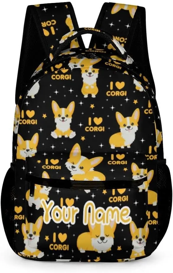 Custom Corgi Dog School Backpack for Kids Girls Boys, 16 Inch Cute Corgi Dogs Themed Bookbag, Personalized School Backpack for Students Children, Lightweight, Large Capacity