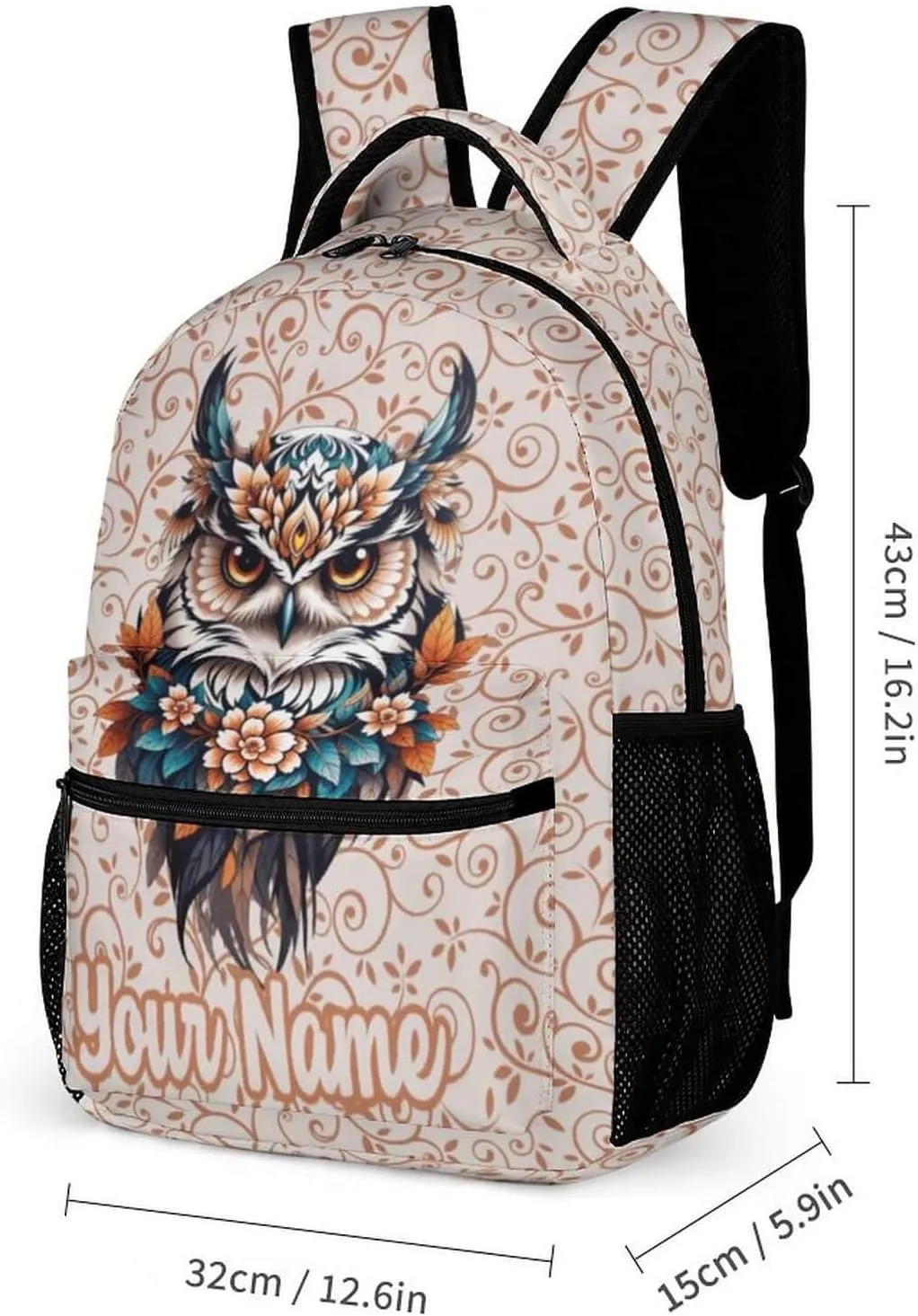 Custom Owl School Backpack for Kids Girls Boys, 16 Inch Cute Owls Themed Bookbag, Personalized School Backpack for Students Children, Lightweight, Large Capacity