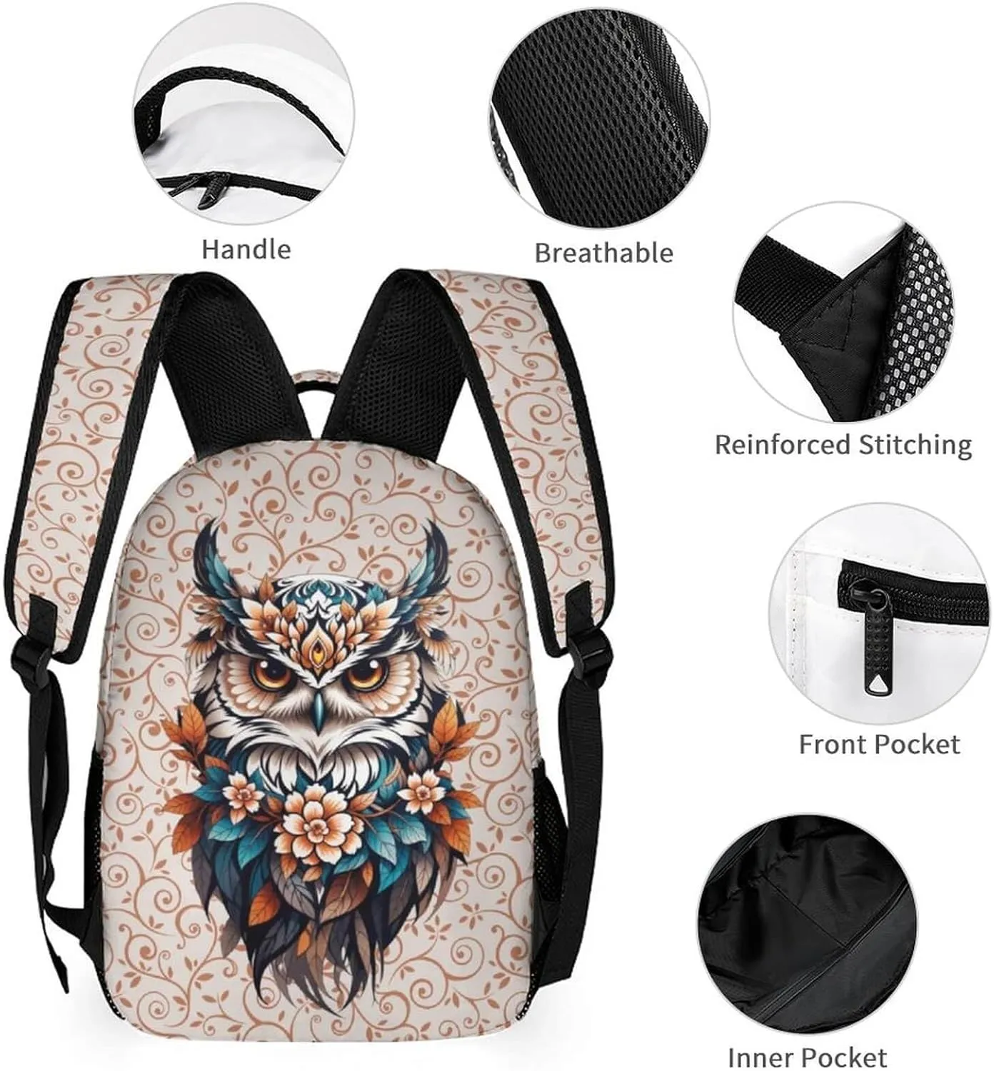 Custom Owl School Backpack for Kids Girls Boys, 16 Inch Cute Owls Themed Bookbag, Personalized School Backpack for Students Children, Lightweight, Large Capacity
