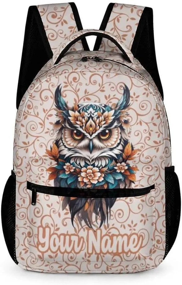 Custom Owl School Backpack for Kids Girls Boys, 16 Inch Cute Owls Themed Bookbag, Personalized School Backpack for Students Children, Lightweight, Large Capacity