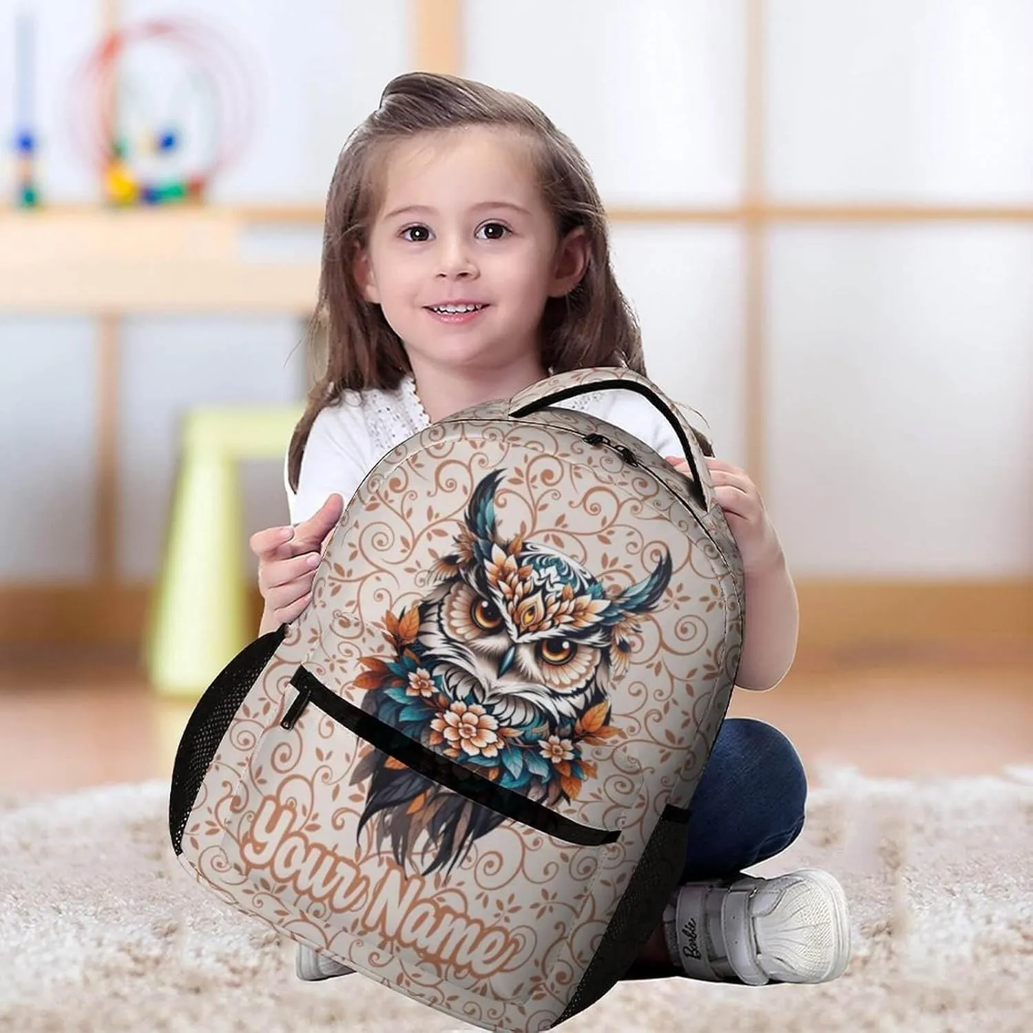 Custom Owl School Backpack for Kids Girls Boys, 16 Inch Cute Owls Themed Bookbag, Personalized School Backpack for Students Children, Lightweight, Large Capacity