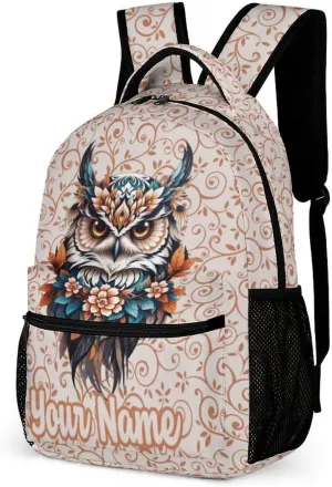Custom Owl School Backpack for Kids Girls Boys, 16 Inch Cute Owls Themed Bookbag, Personalized School Backpack for Students Children, Lightweight, Large Capacity