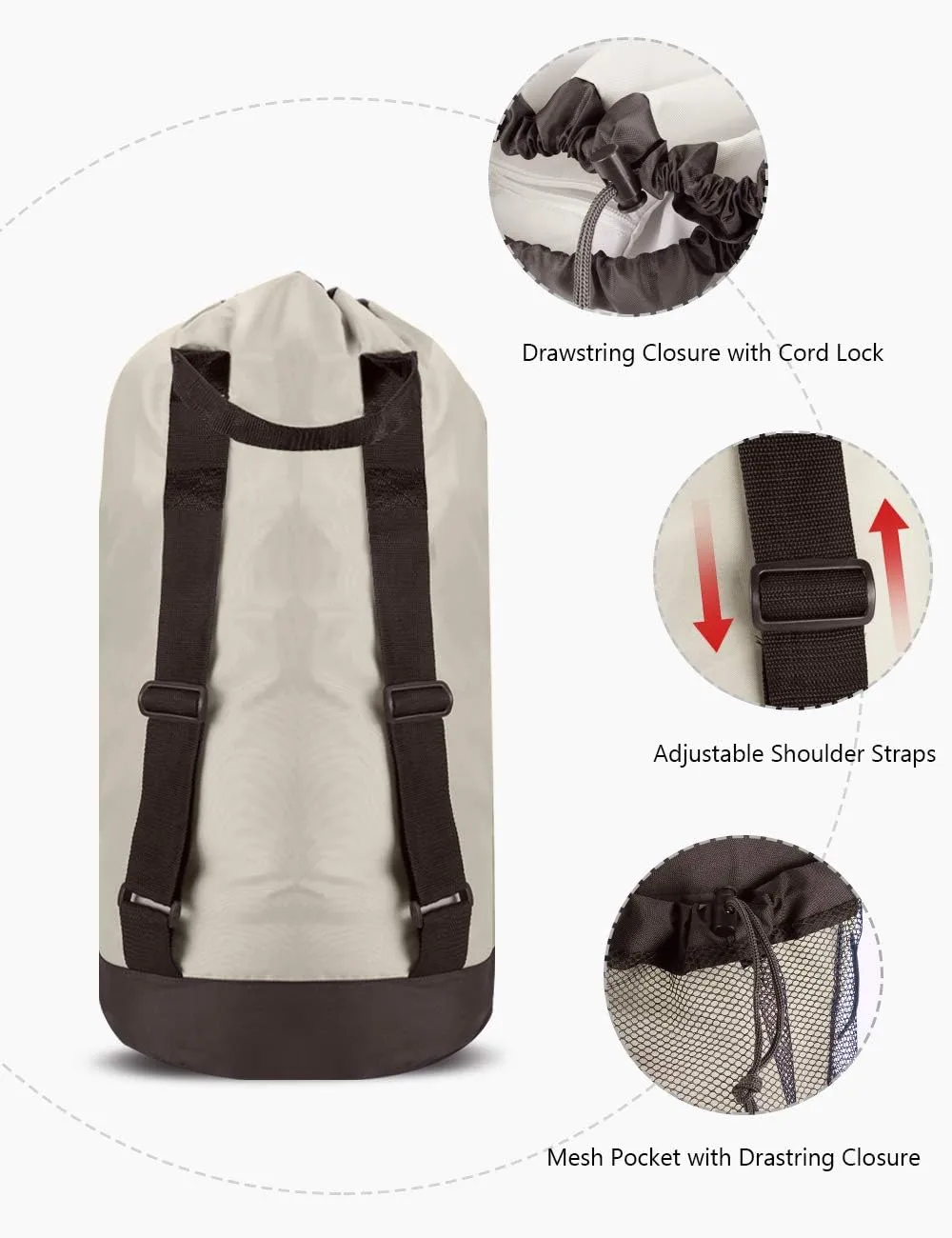 Dalykate Backpack Laundry Bag, Laundry Backpack with Shoulder Straps and Mesh Pocket Durable Nylon Clothes Hamper Bag with Drawstring Closure for College, Travel, Laundromat, Apartment