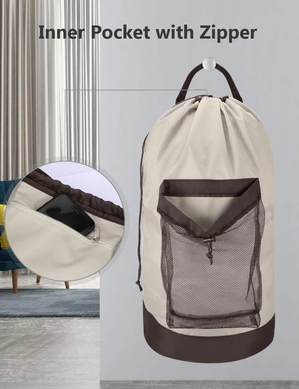 Dalykate Backpack Laundry Bag, Laundry Backpack with Shoulder Straps and Mesh Pocket Durable Nylon Clothes Hamper Bag with Drawstring Closure for College, Travel, Laundromat, Apartment