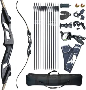 D&Q Hunting Recurve Bow and Arrow Set for Adults Kit Black Hunter Longbow Archery Hunting Target Practice Takedown Longbow Package 30 35 40 45 50 lbs Right Handed with Bow Case Stringer Arrow